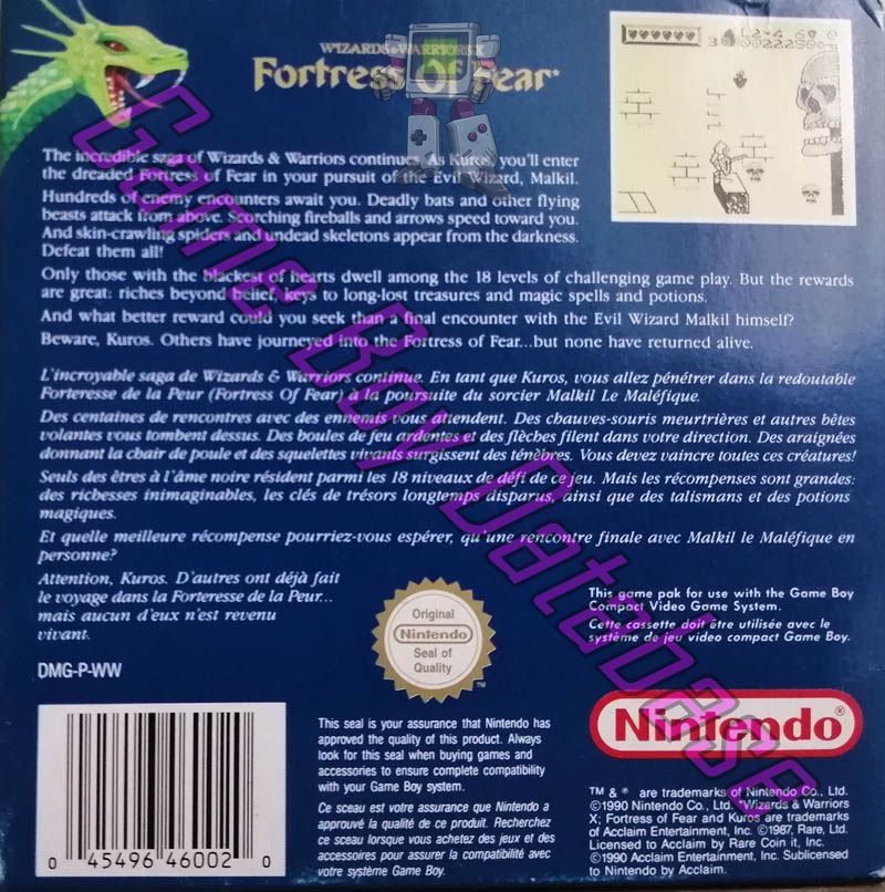 Fortress of Fear (Wizards & Warriors X) FAH Back of the box