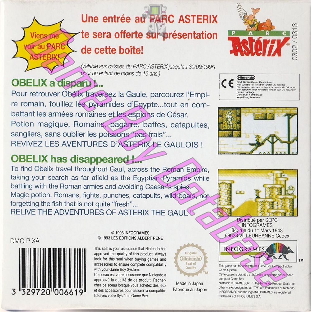 Astérix FAH-1 Back of the box