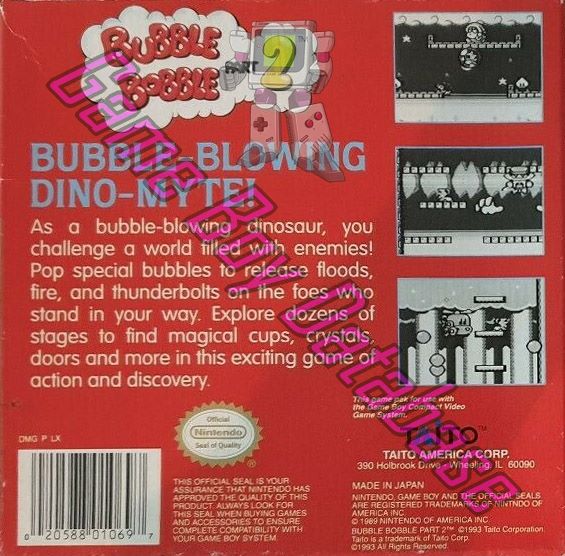 Bubble Bobble Part 2 USA Back of the box