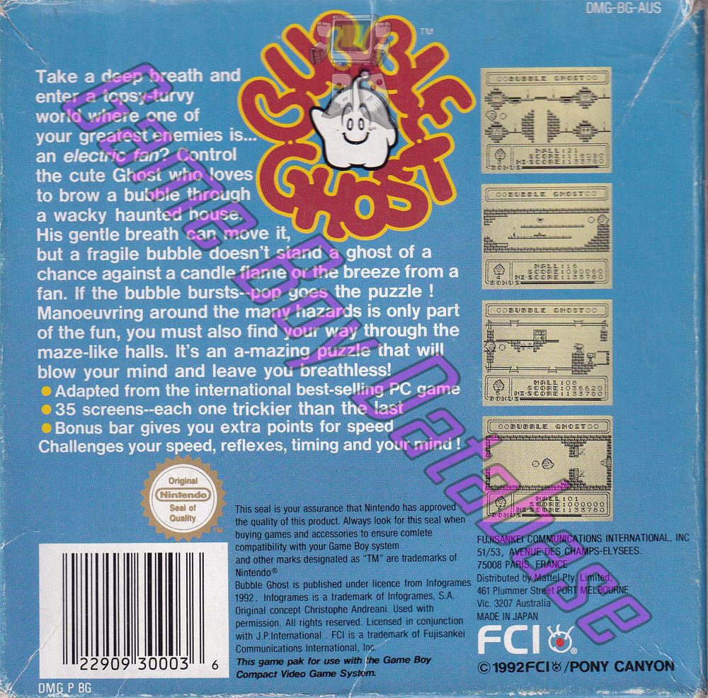 Bubble Ghost AUS Back of the box