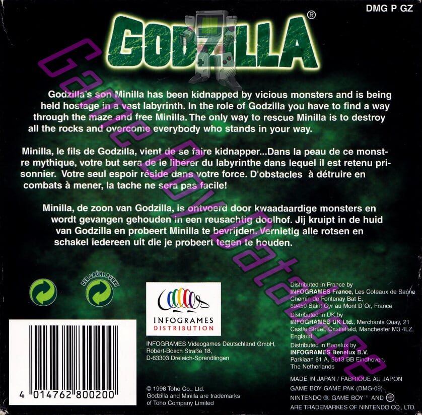 Godzilla EUR Back of the box