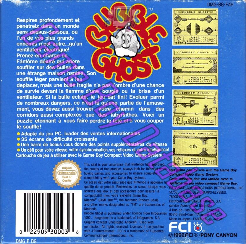 Bubble Ghost FAH Back of the box