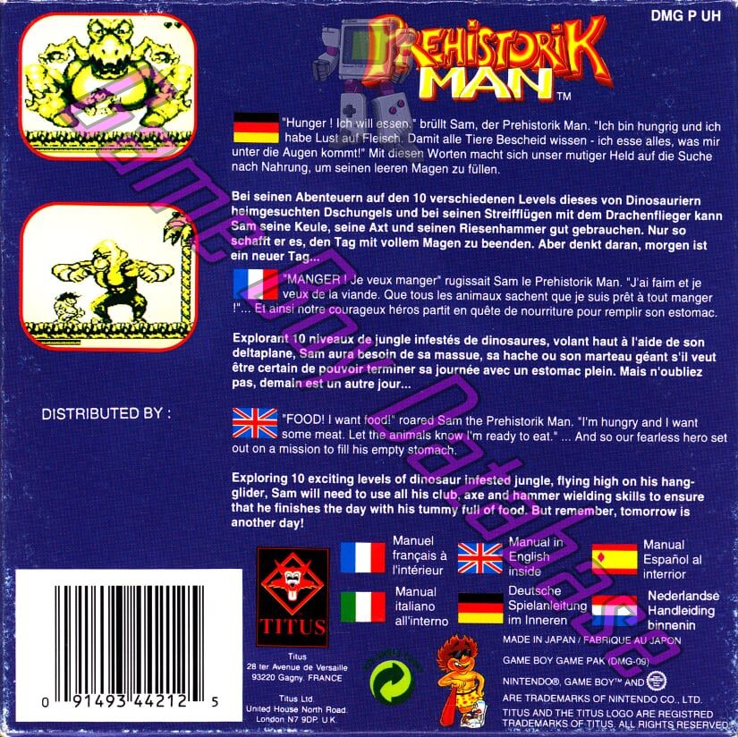 Prehistorik Man EUR-1 Back of the box