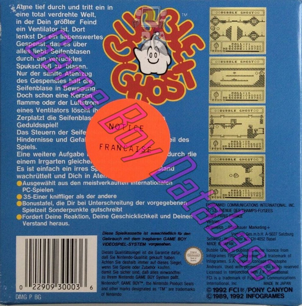 Bubble Ghost FRG Back of the box