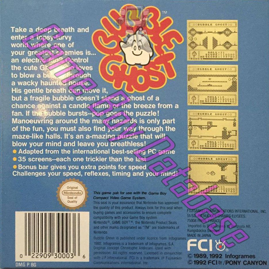 Bubble Ghost SCN Back of the box