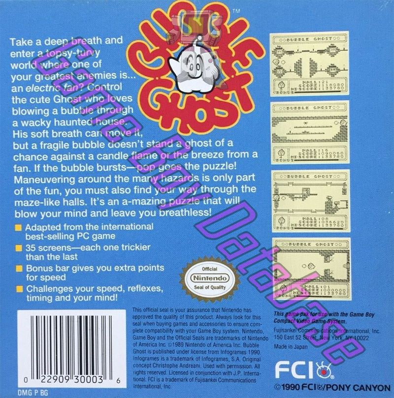 Bubble Ghost USA Back of the box