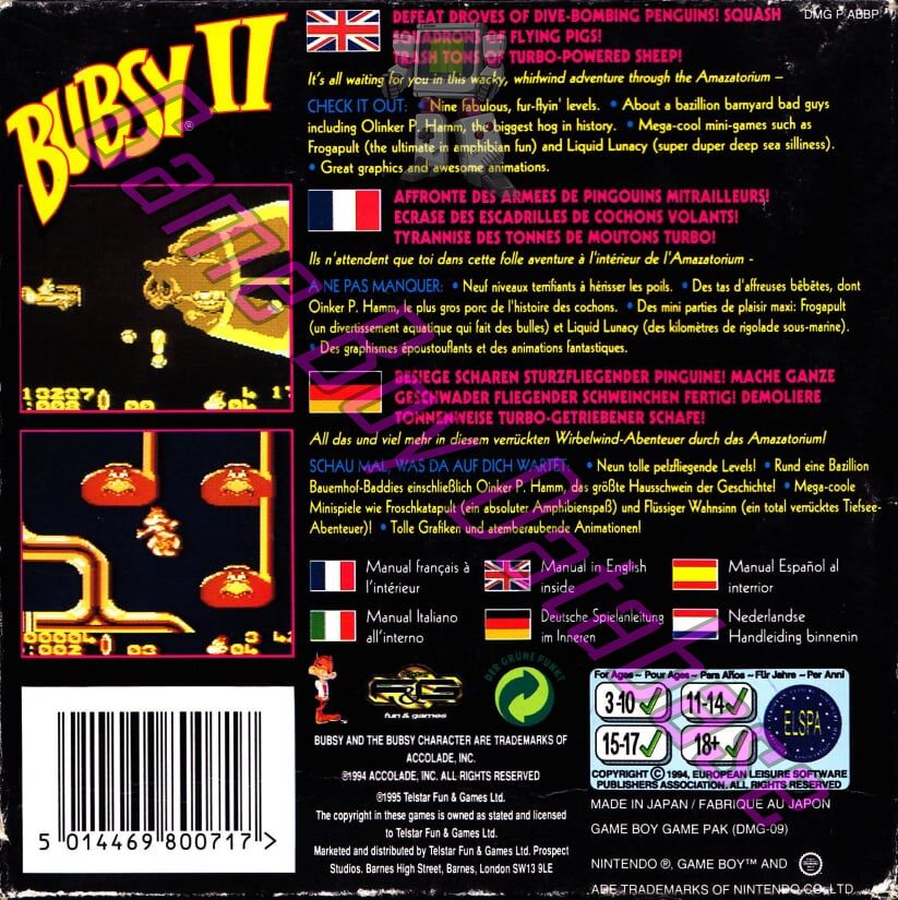 Bubsy 2 EUR Back of the box