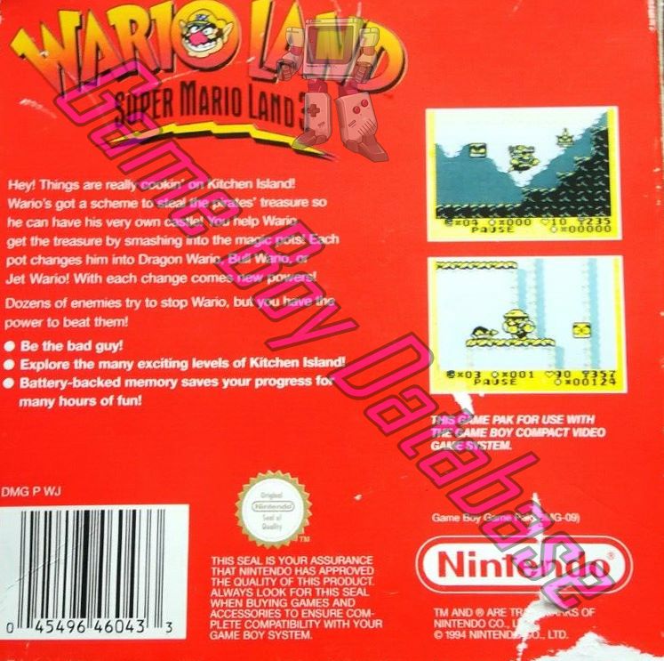 Wario Land: Super Mario Land 3 NUKV Back of the box