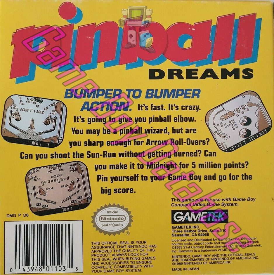 Pinball Dreams USA-1 Back of the box