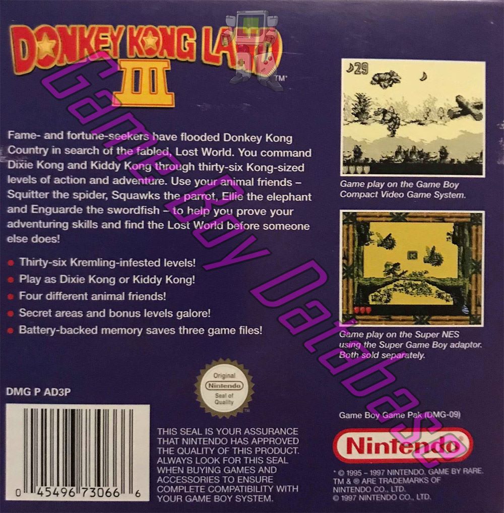 Donkey Kong Land III (Scandinavia) NUKV Back of the box