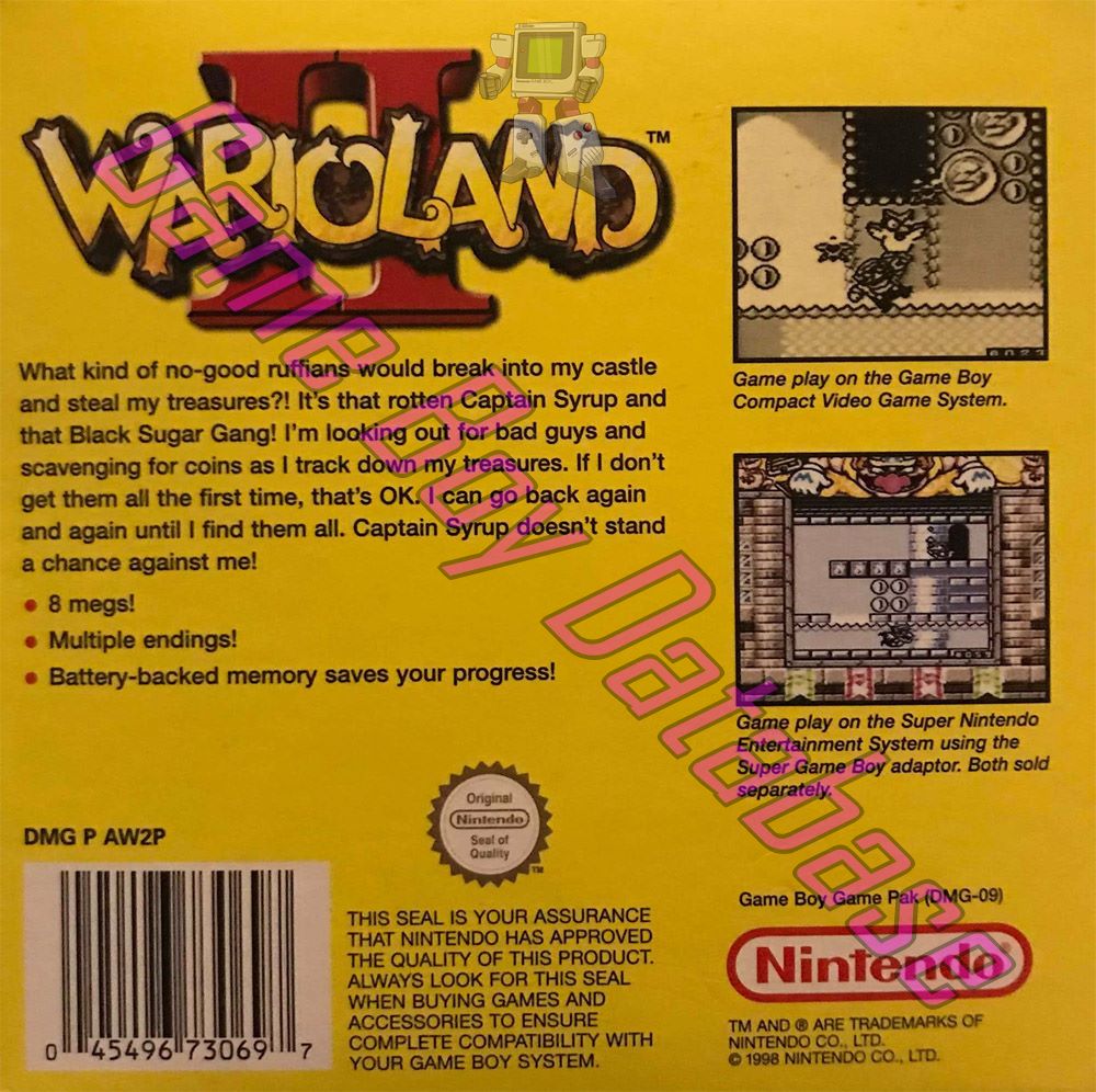 Wario Land II (Scandinavia) NUKV Back of the box