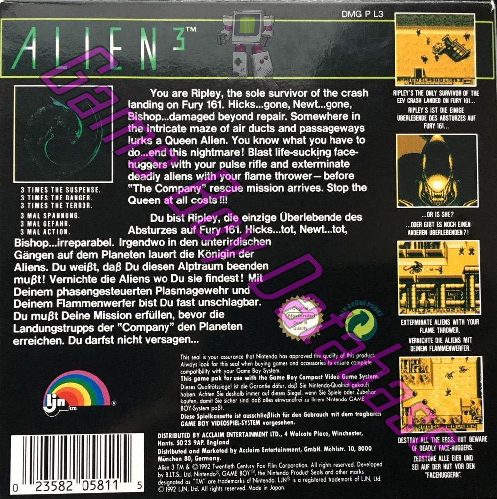 Alien 3 NOE-2 Back of the box