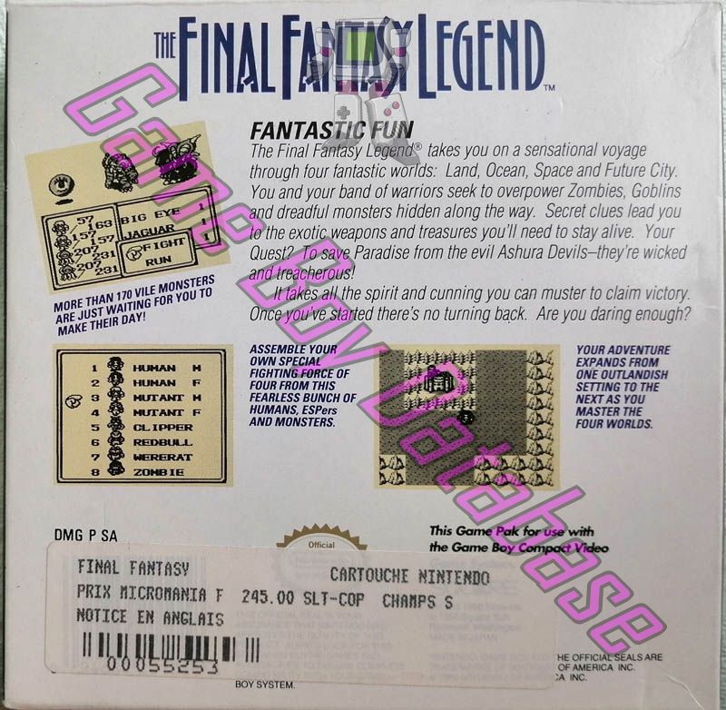 Final Fantasy Legend (the) USA Back of the box