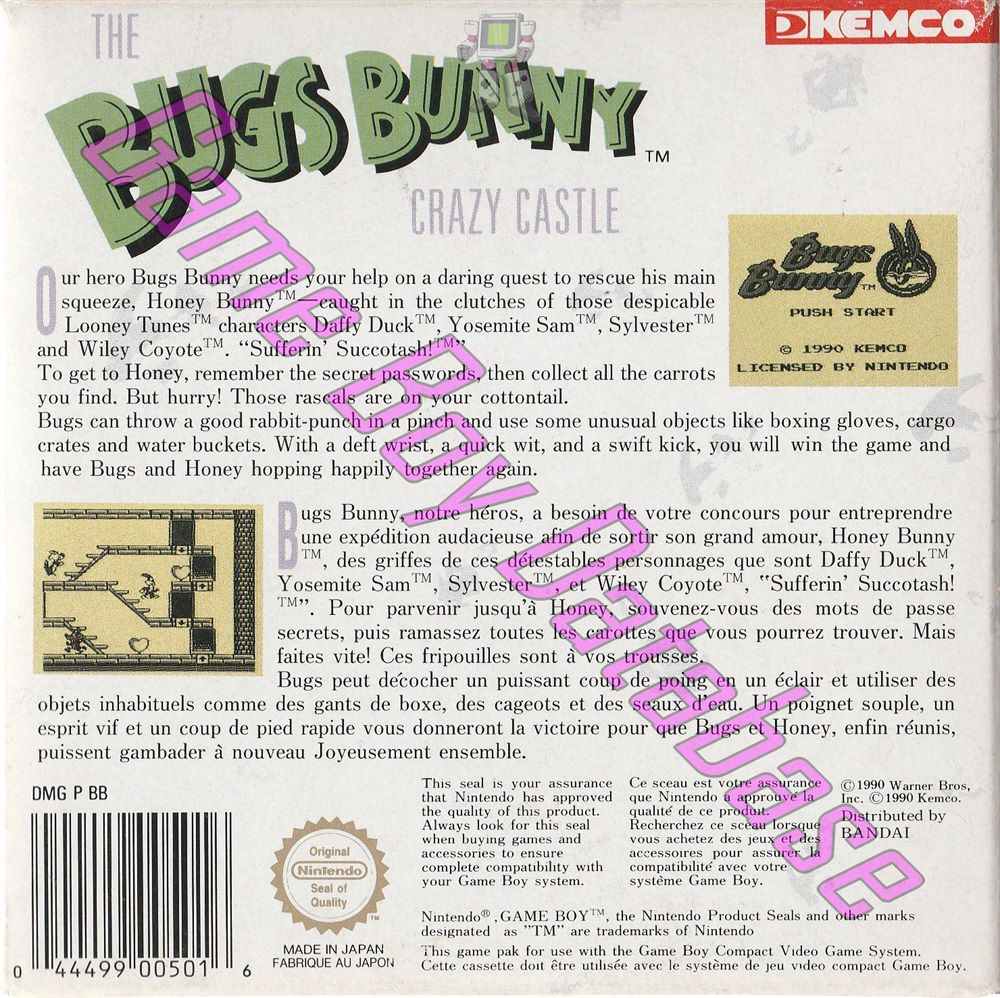 Bugs Bunny the Crazy Castle FAH Back of the box