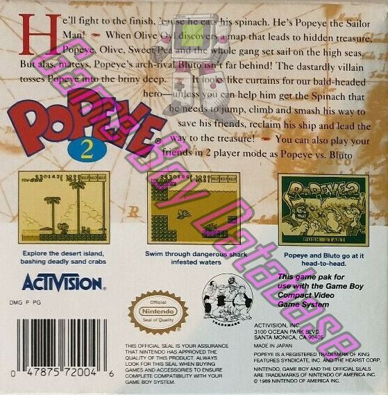 Popeye 2 USA-1 Back of the box