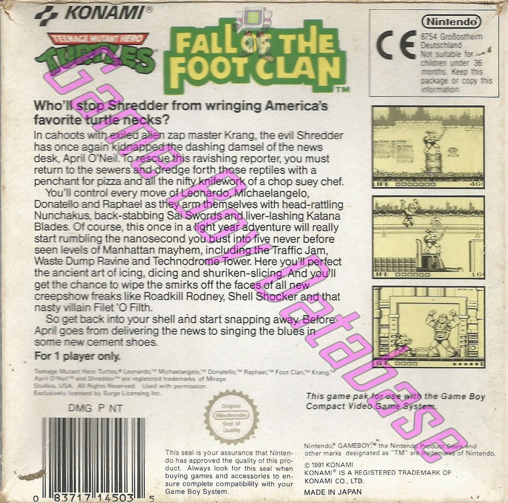 Teenage Mutant Hero Turtles Fall of the Foot Clan GPS Back of the box