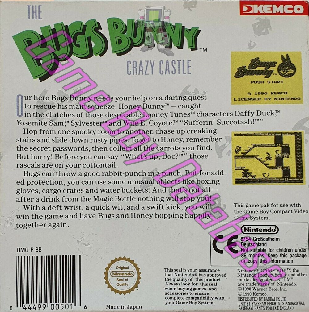 Bugs Bunny the Crazy Castle UKV Back of the box