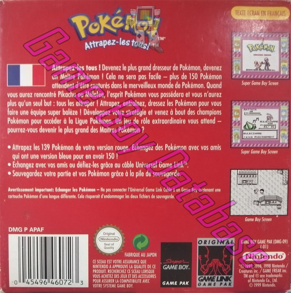 Pokemon Version Rouge NFRA-4 Back of the box