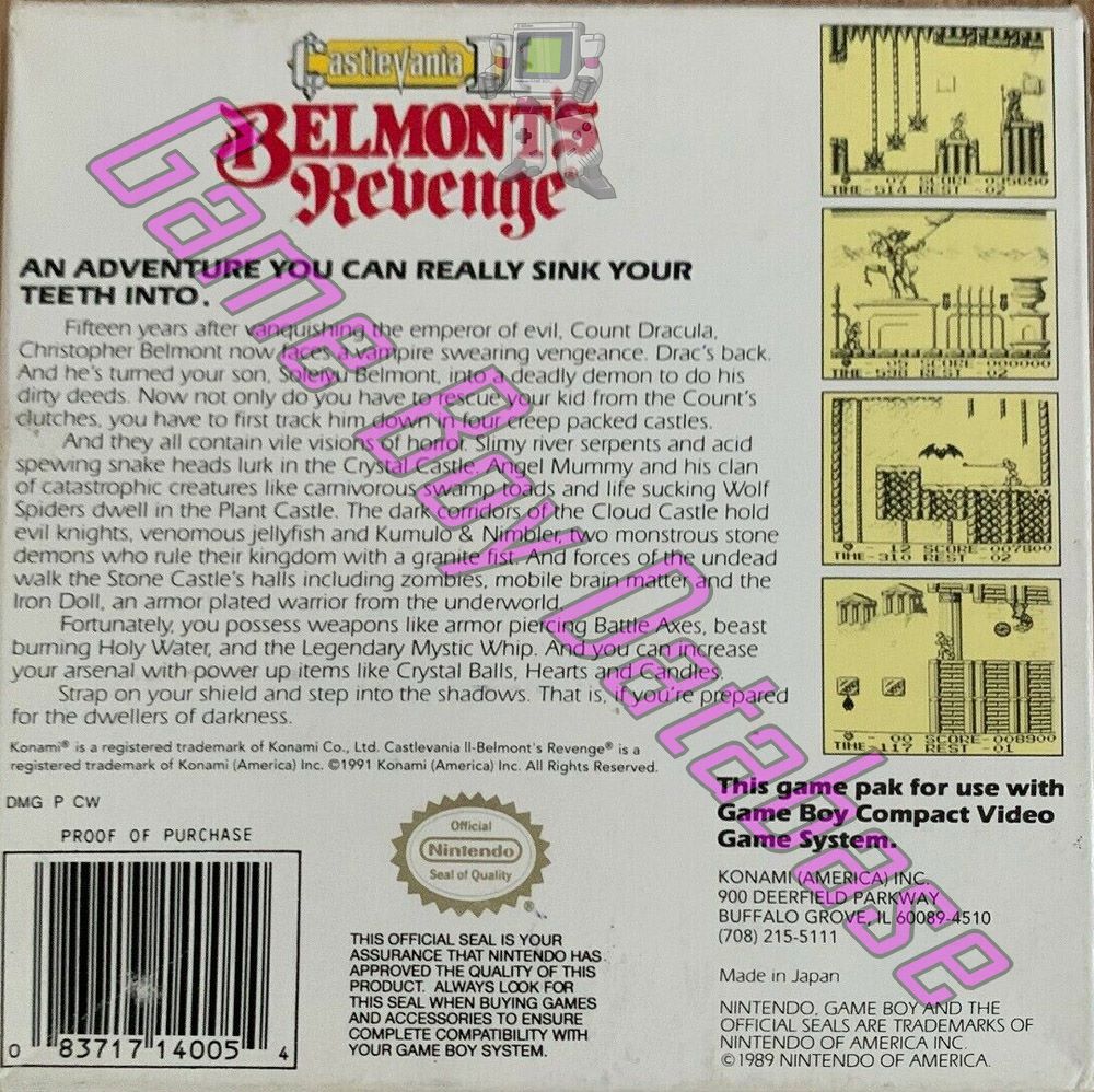 Castlevania II Belmont's Revenge USA-1 Back of the box