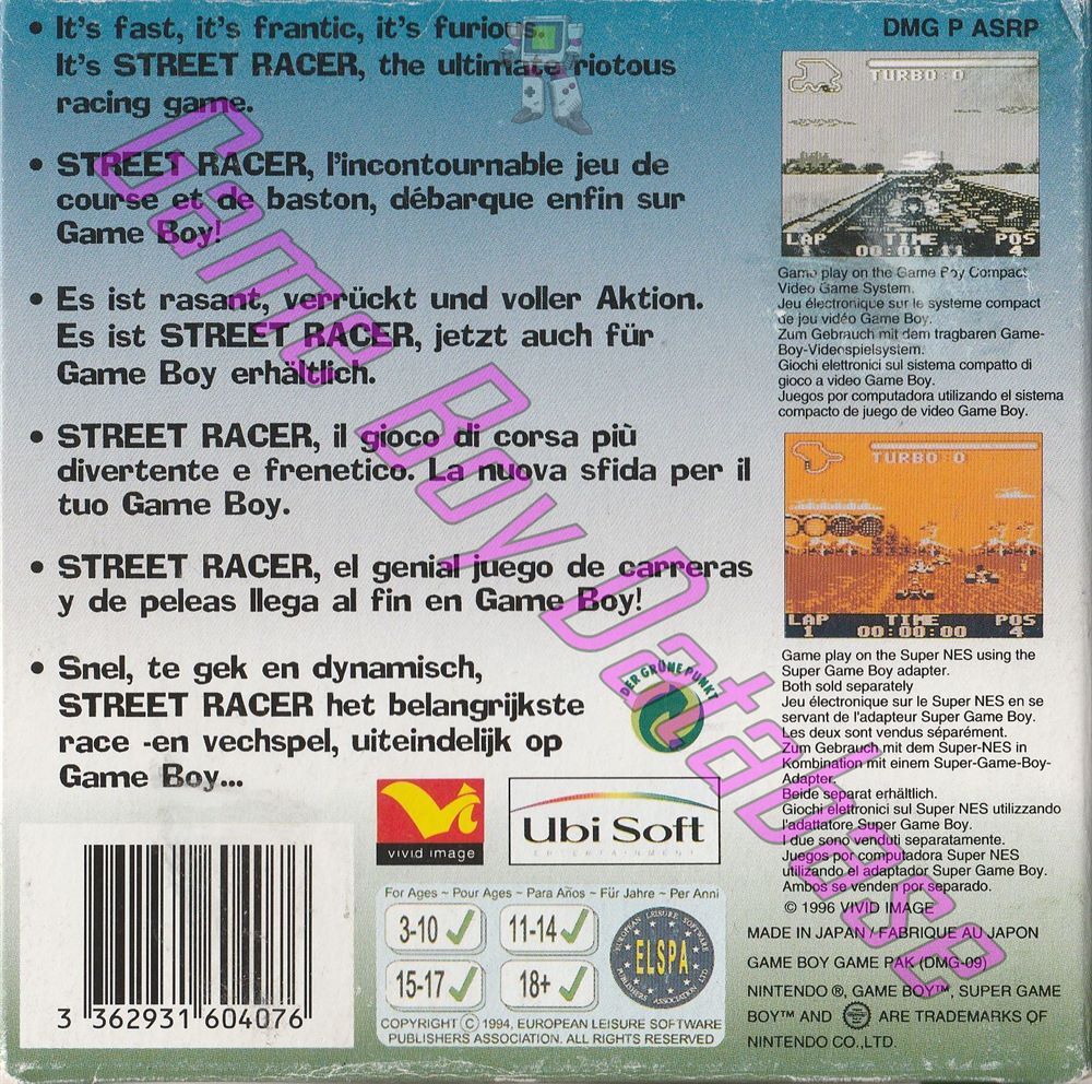 Street Racer EUR Back of the box