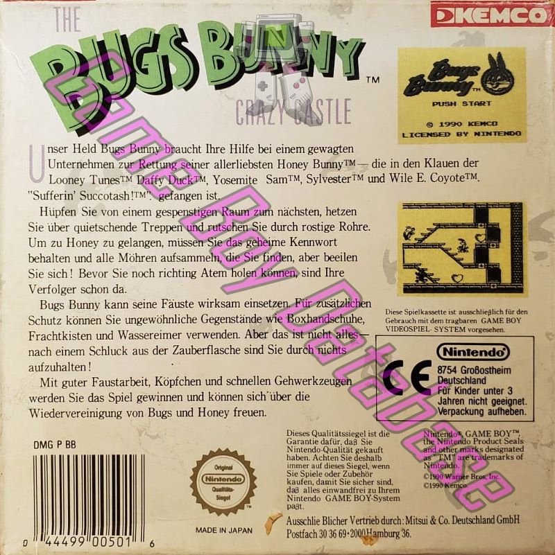 Bugs Bunny the Crazy Castle NOE Back of the box