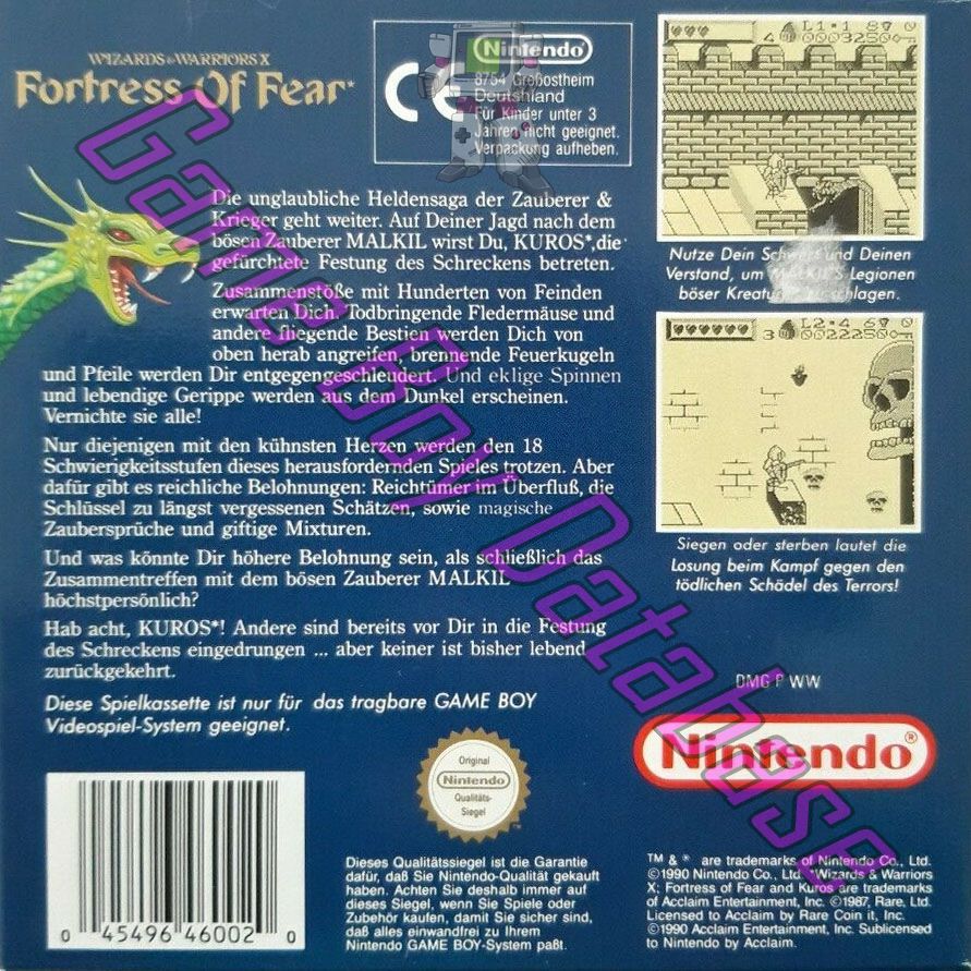 Fortress of Fear (Wizards & Warriors X) NOE Back of the box