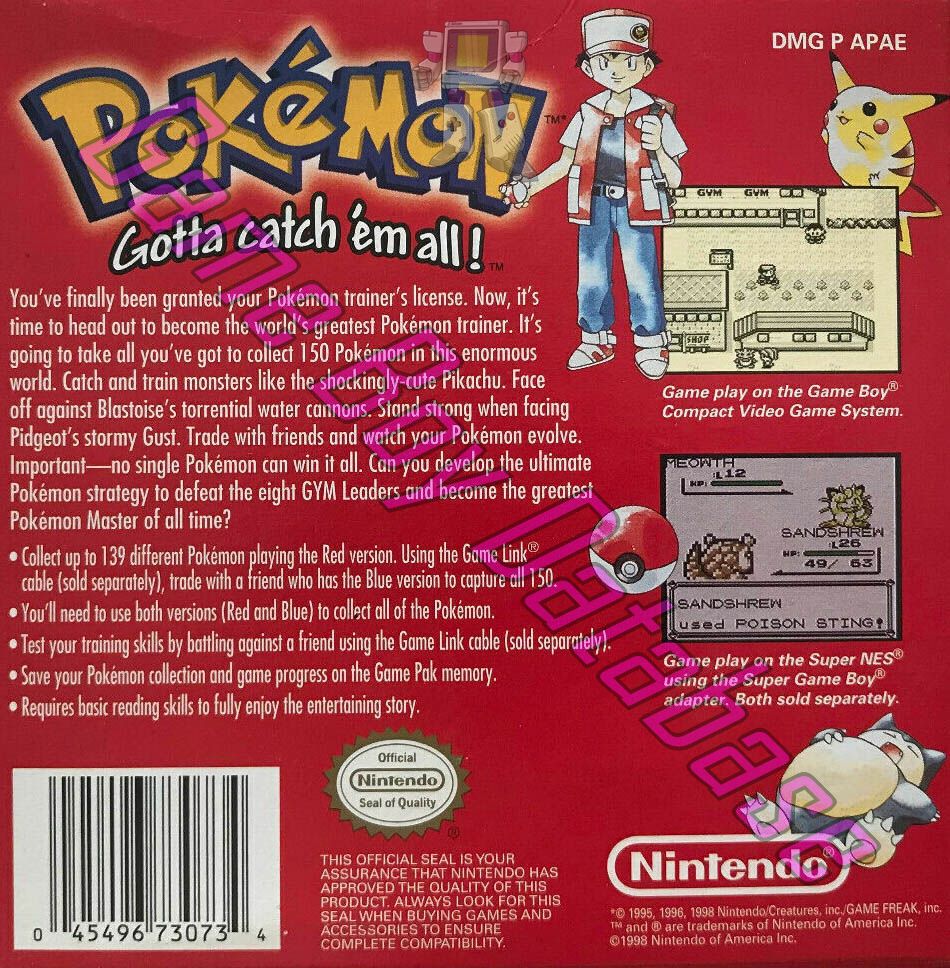 Pokemon Red version USA Back of the box