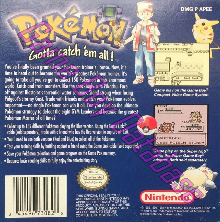 Pokemon : Blue Version USA Back of the box