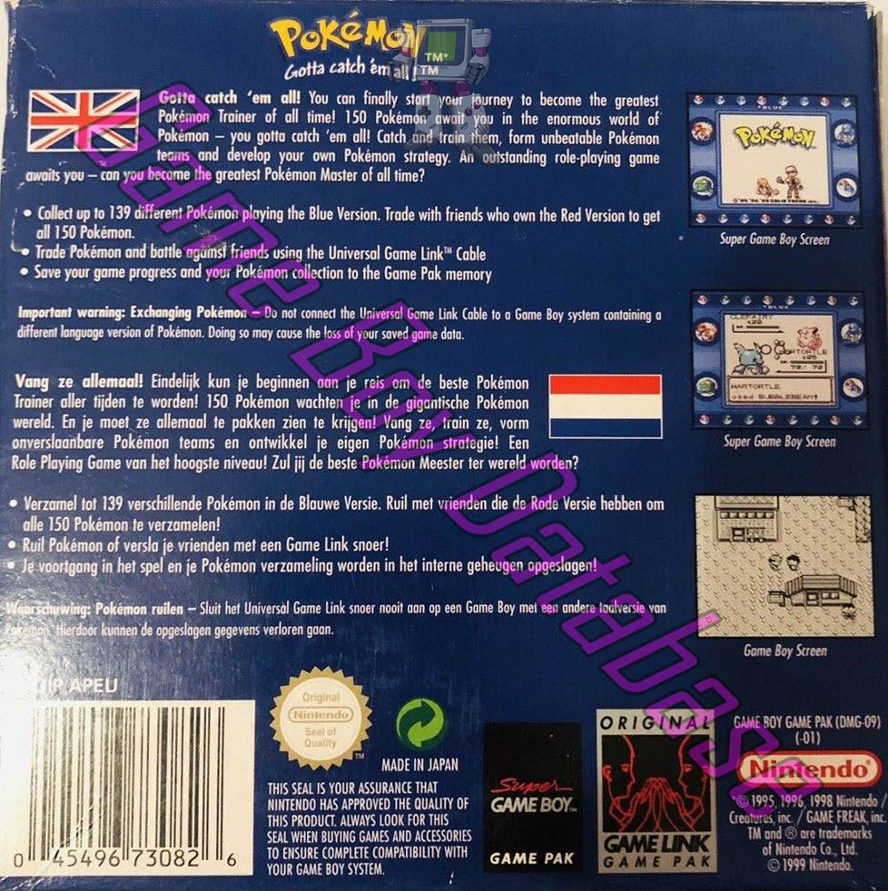 Pokemon : Blue Version NHAU Back of the box