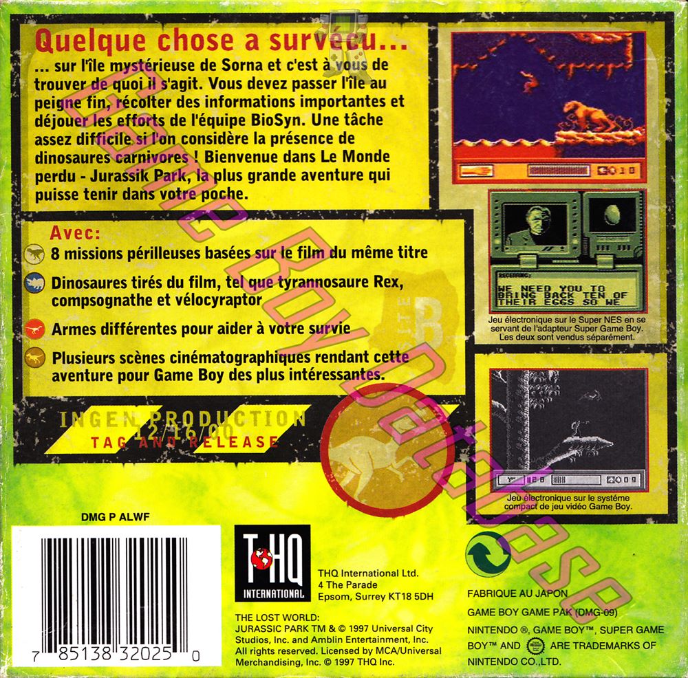 Jurassic Park le Monde Perdu FRA Back of the box