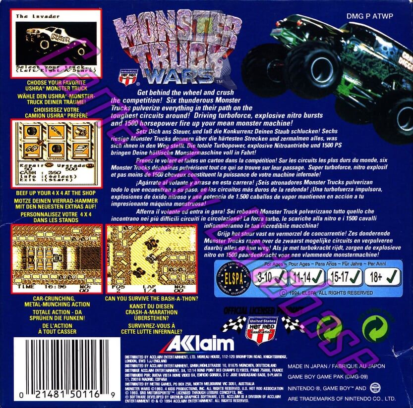 Monster Truck wars EUR-1 Back of the box