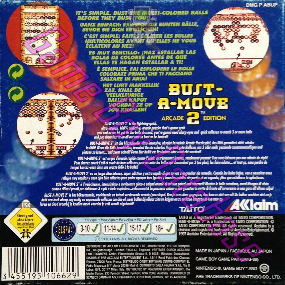 Bust-a-Move 2 Arcade Edition EUR Back of the box