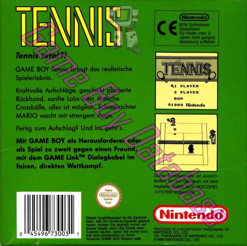 Tennis NOE Back of the box