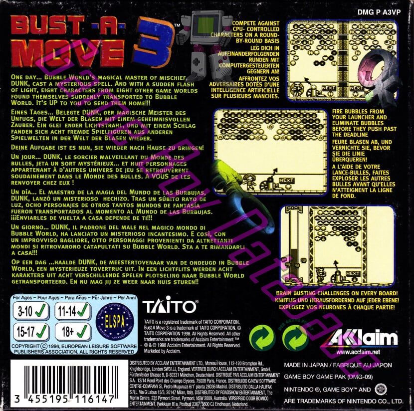 Bust-a-Move 3 DX EUR Back of the box