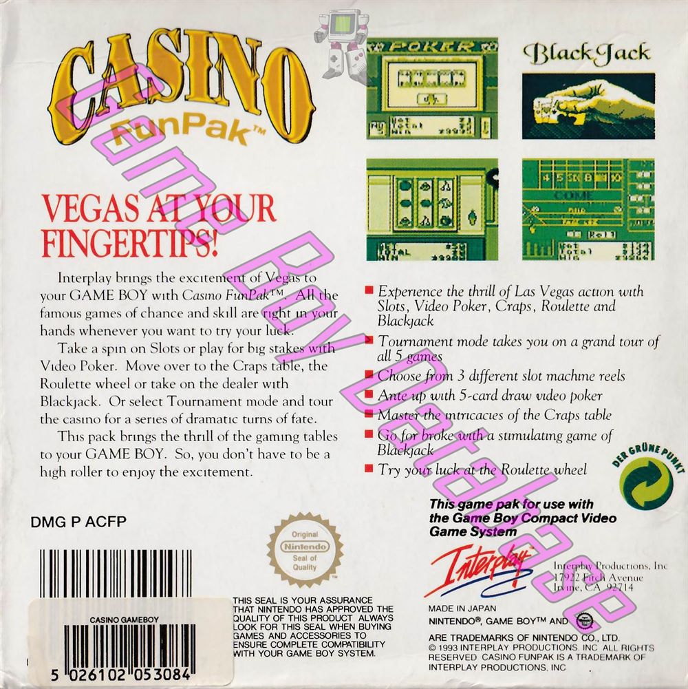 Casino Fun Pak GPS-1 Back of the box