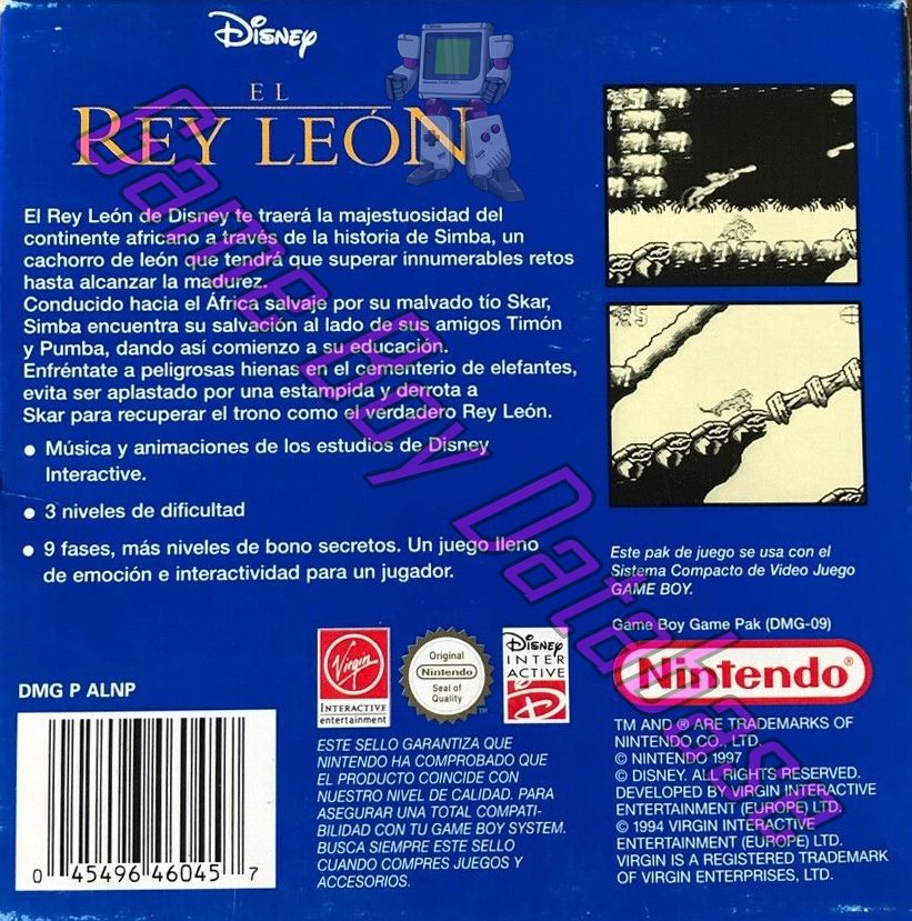 Rey leon (Disney el) NESP-1 Back of the box