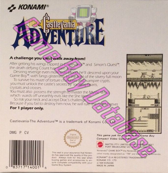 Castlevania the Adventure AUS Back of the box