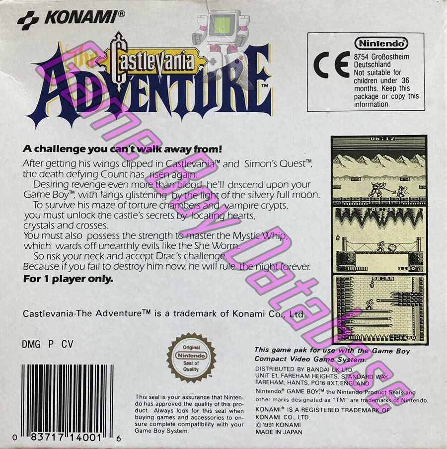 Castlevania the Adventure UKV Back of the box