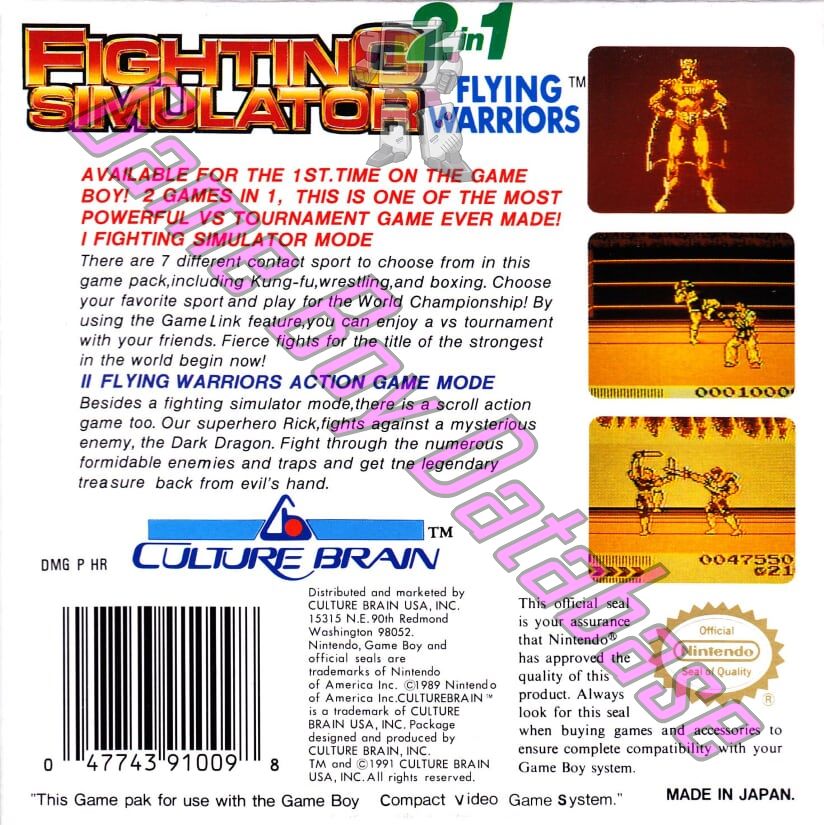 Fighting Simulator 2 in 1 Flying Warriors USA Back of the box