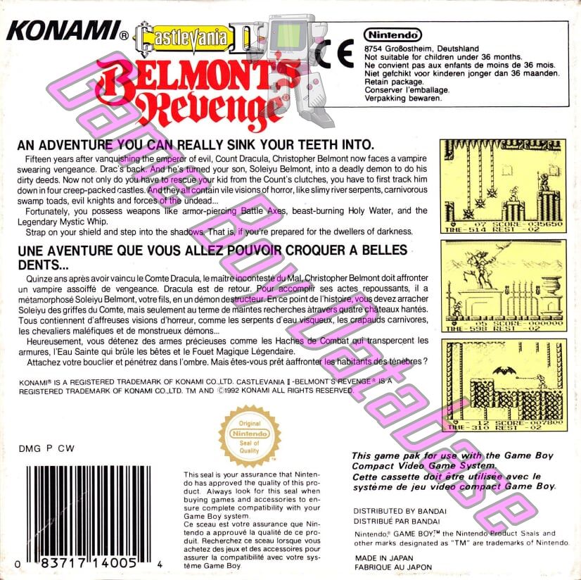 Castlevania II Belmont's Revenge FAH Back of the box