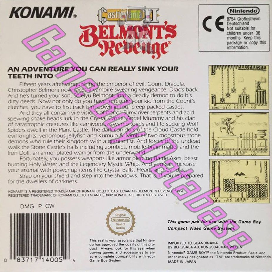 Castlevania II Belmont's Revenge SCN Back of the box