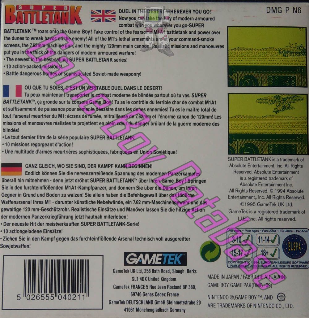 Super Battletank EUR-1 Back of the box