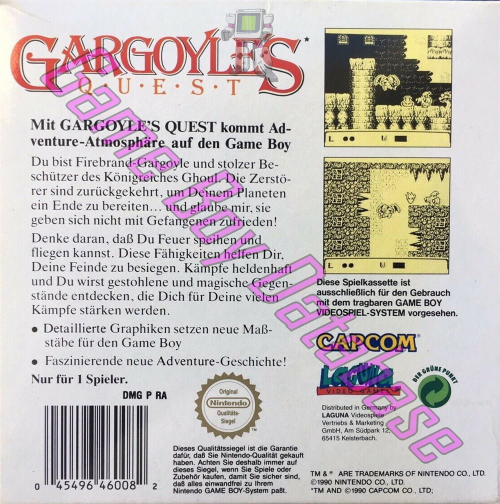 Gargoyle's Quest NOE-2 Back of the box