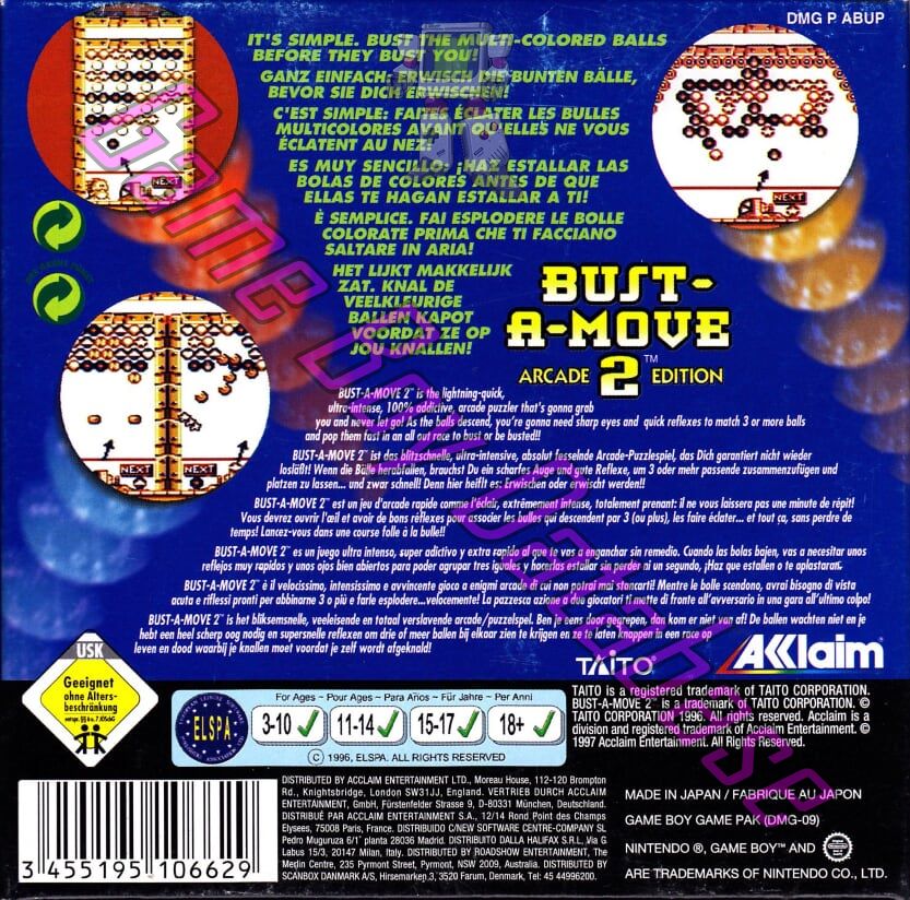 Bust-a-Move 2 Arcade Edition EUR Back of the box