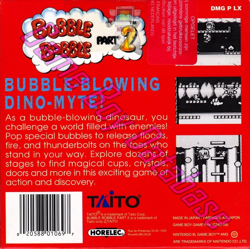 Bubble Bobble Part 2 EUR Back of the box