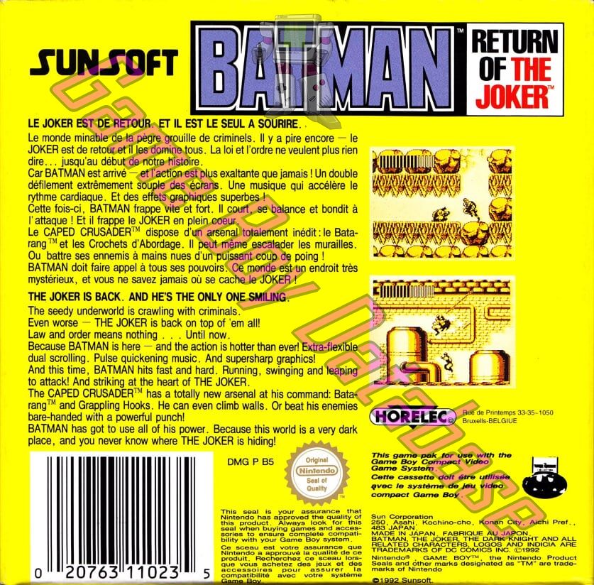 Batman Return of the Joker FAH-1 Back of the box