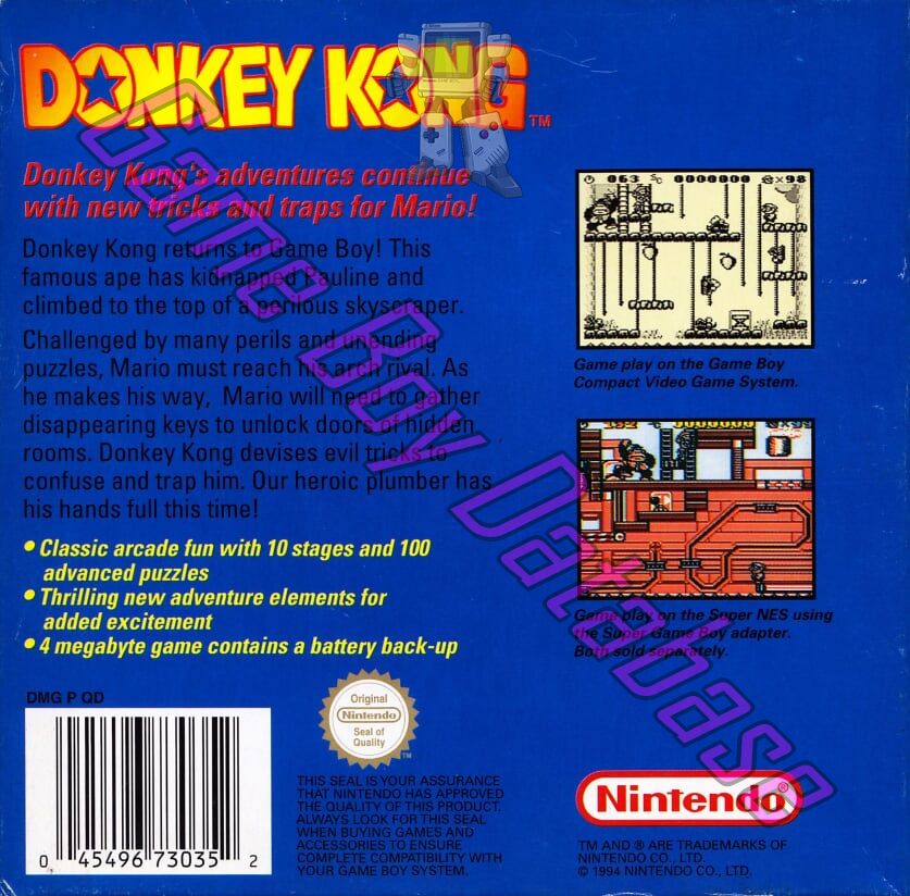 Donkey Kong UKV-1 Back of the box