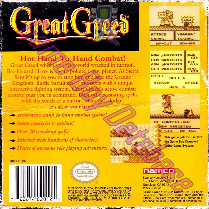 Great Greed USA Back of the box