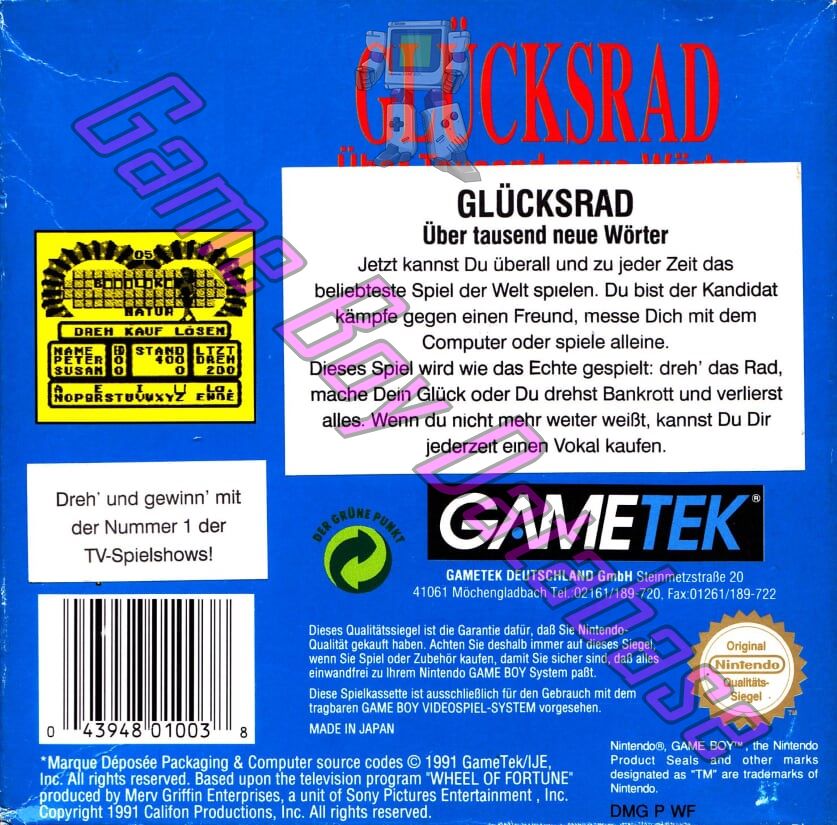 Glücksrad NOE-1 Back of the box