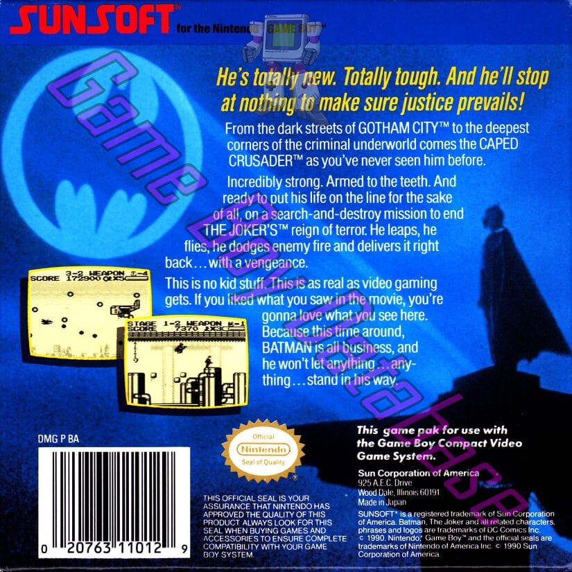 Batman the Video Game USA Back of the box